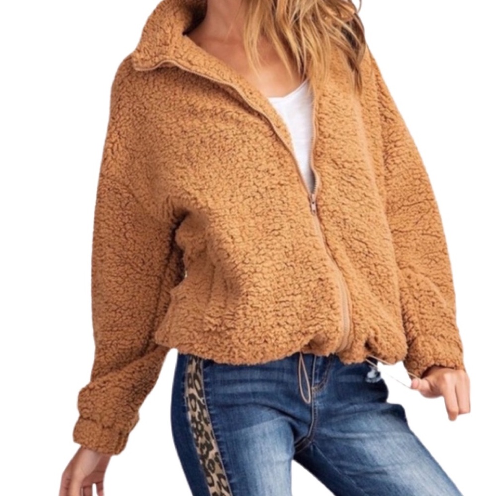 Easel Zip Up Teddy Bear Sherpa Jacket Small NWT